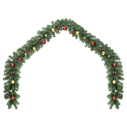 Christmas Garland Decorated With Baubles And Led Lights