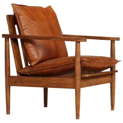 Armchair Real Leather With Acacia Wood