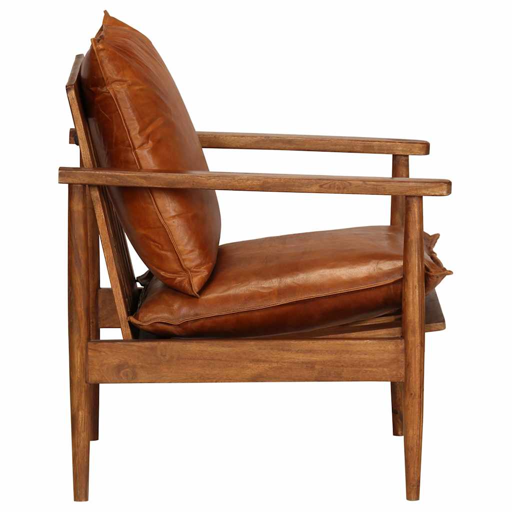 Armchair Real Leather With Acacia Wood
