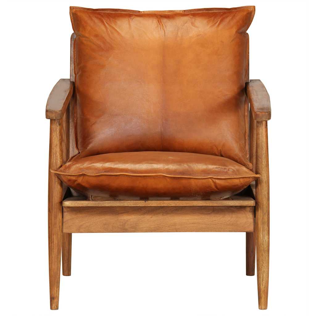 Armchair Real Leather With Acacia Wood