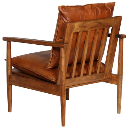 Armchair Real Leather With Acacia Wood