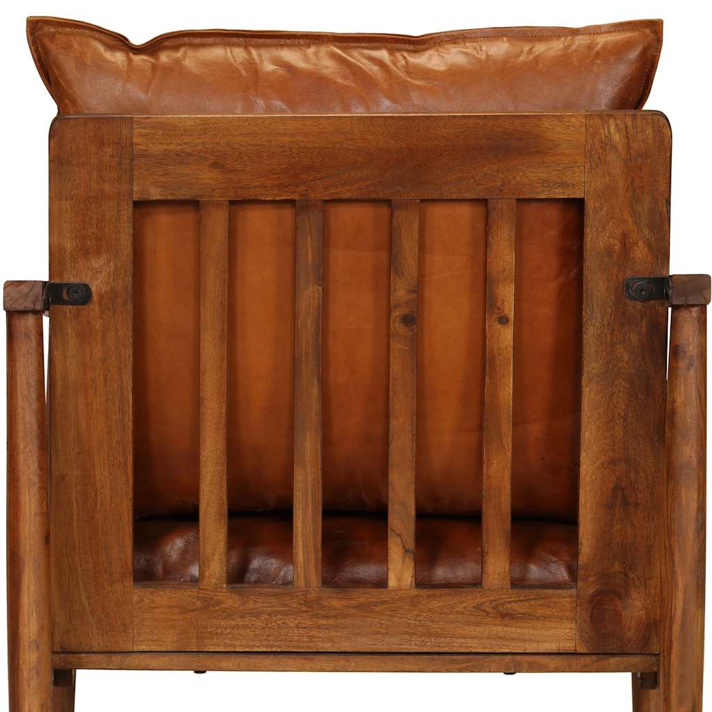 Armchair Real Leather With Acacia Wood