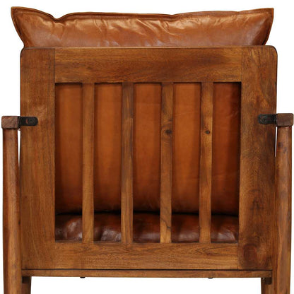 Armchair Real Leather With Acacia Wood