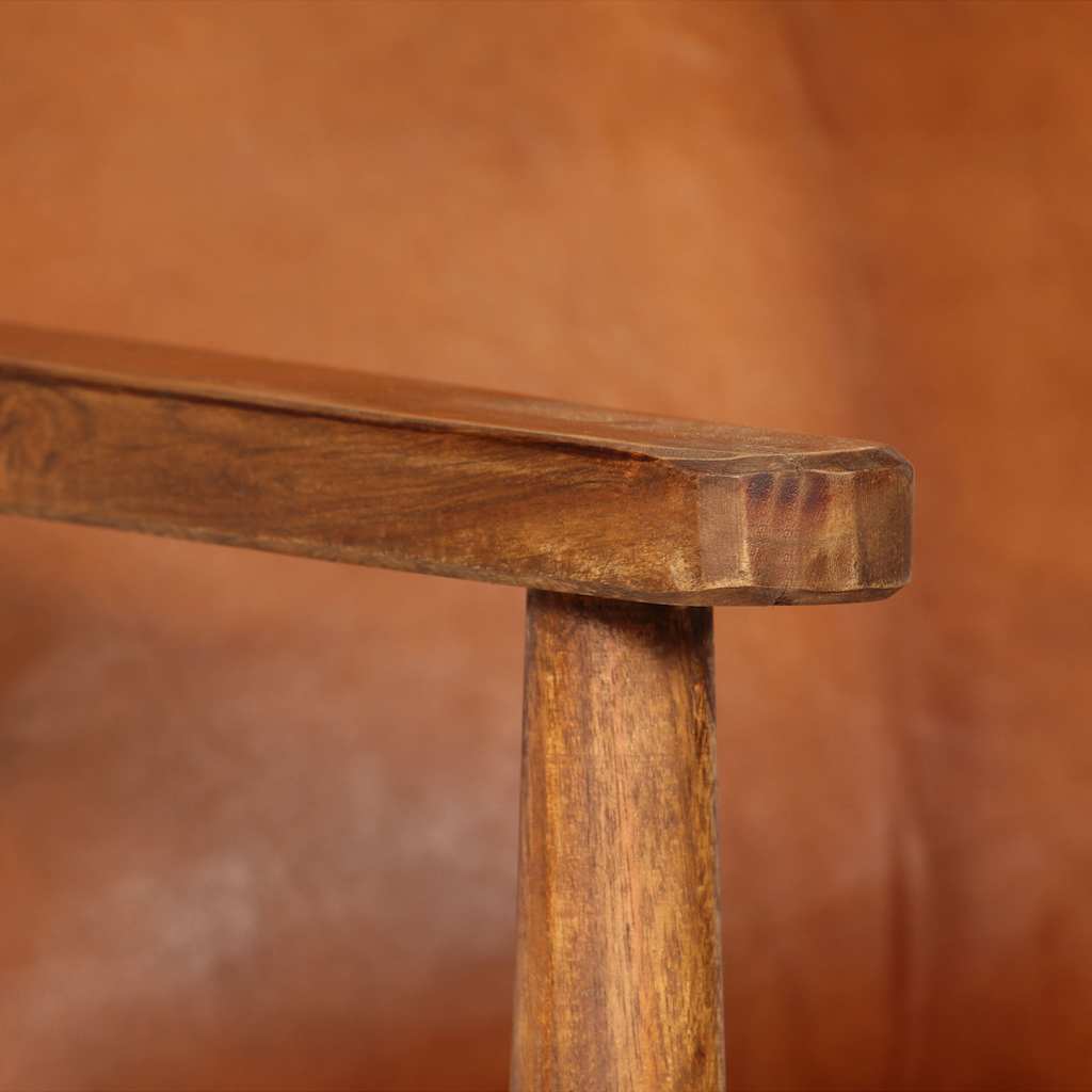 Armchair Real Leather With Acacia Wood