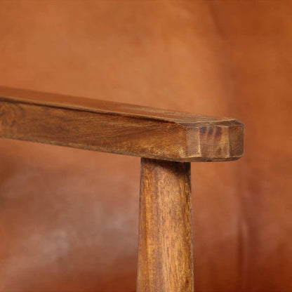 Armchair Real Leather With Acacia Wood