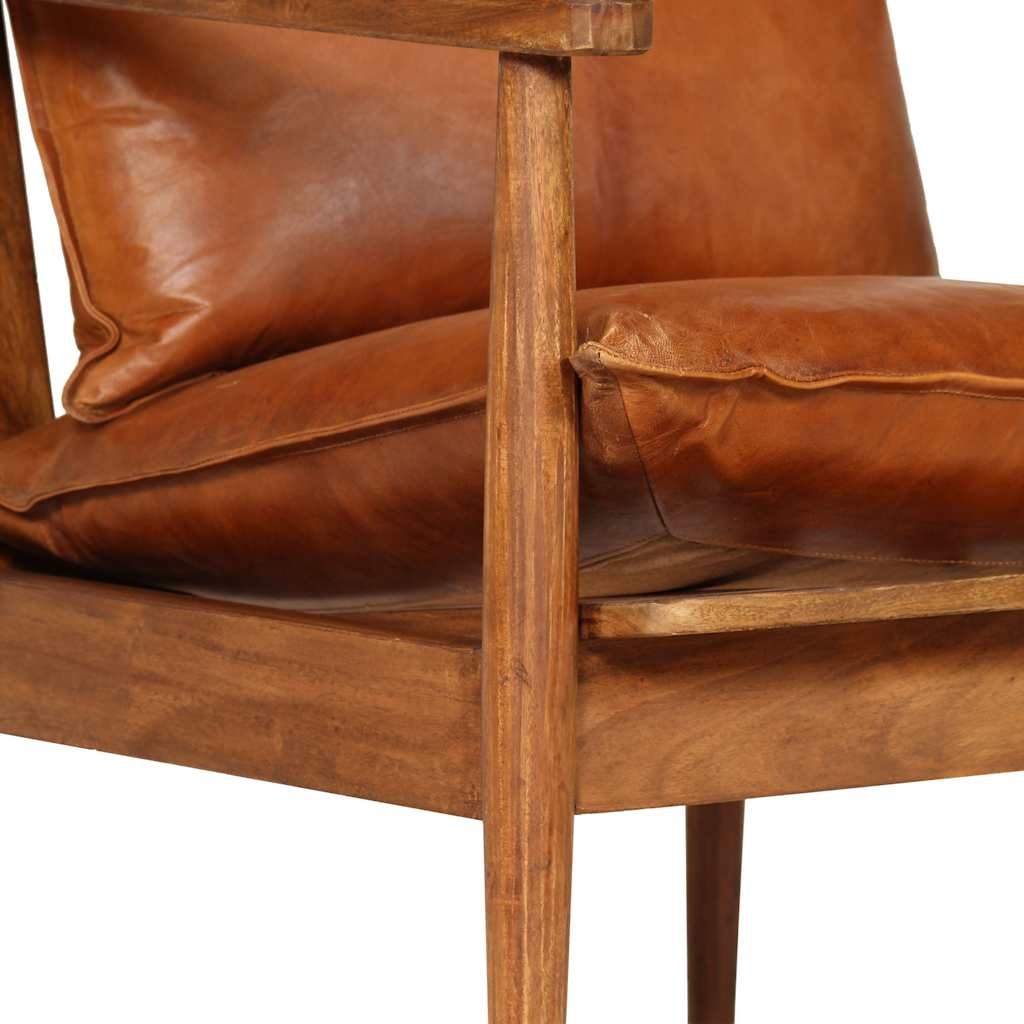 Armchair Real Leather With Acacia Wood