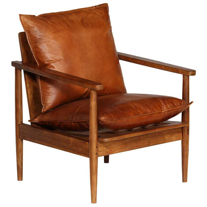 Armchair Real Leather With Acacia Wood