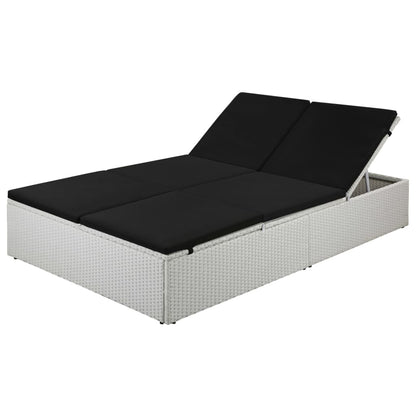 Double Sun Lounger With Cushion Poly Rattan Black