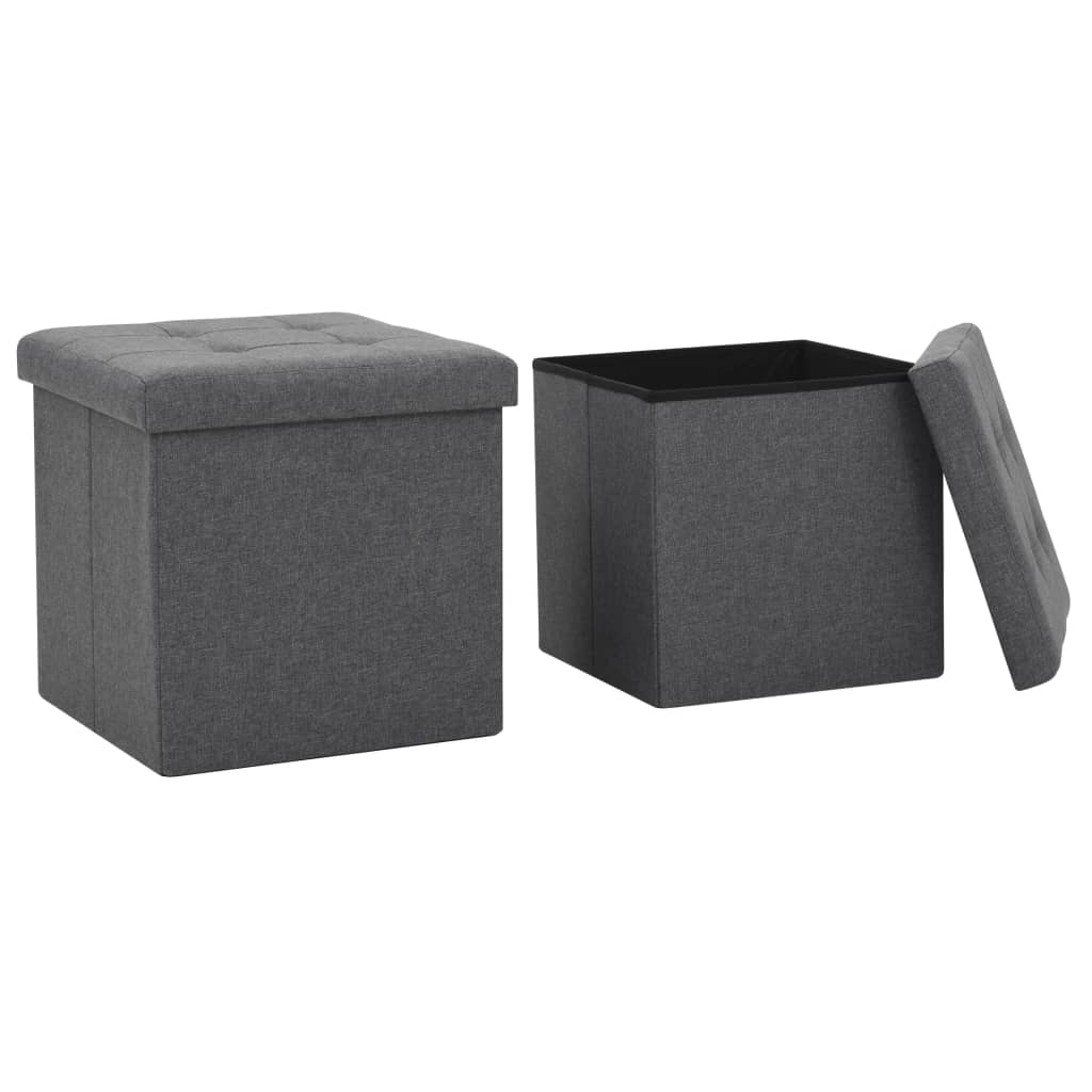 Folding Storage Stool Faux Linen