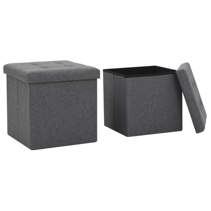 Folding Storage Stool Faux Linen