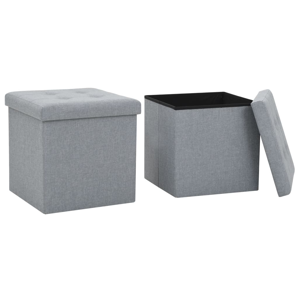 Folding Storage Stool Faux Linen