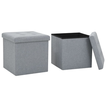 Folding Storage Stool Faux Linen
