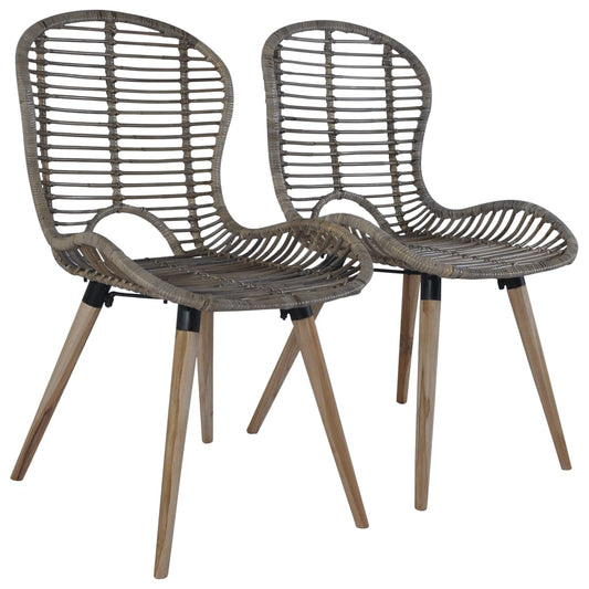 Dining Chairs 2 Pcs Natural Rattan