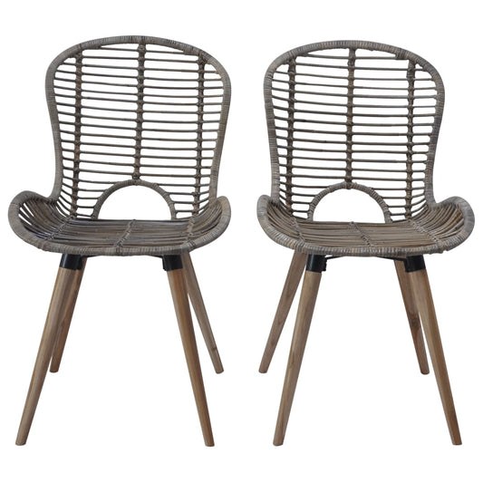 Dining Chairs 2 Pcs Natural Rattan
