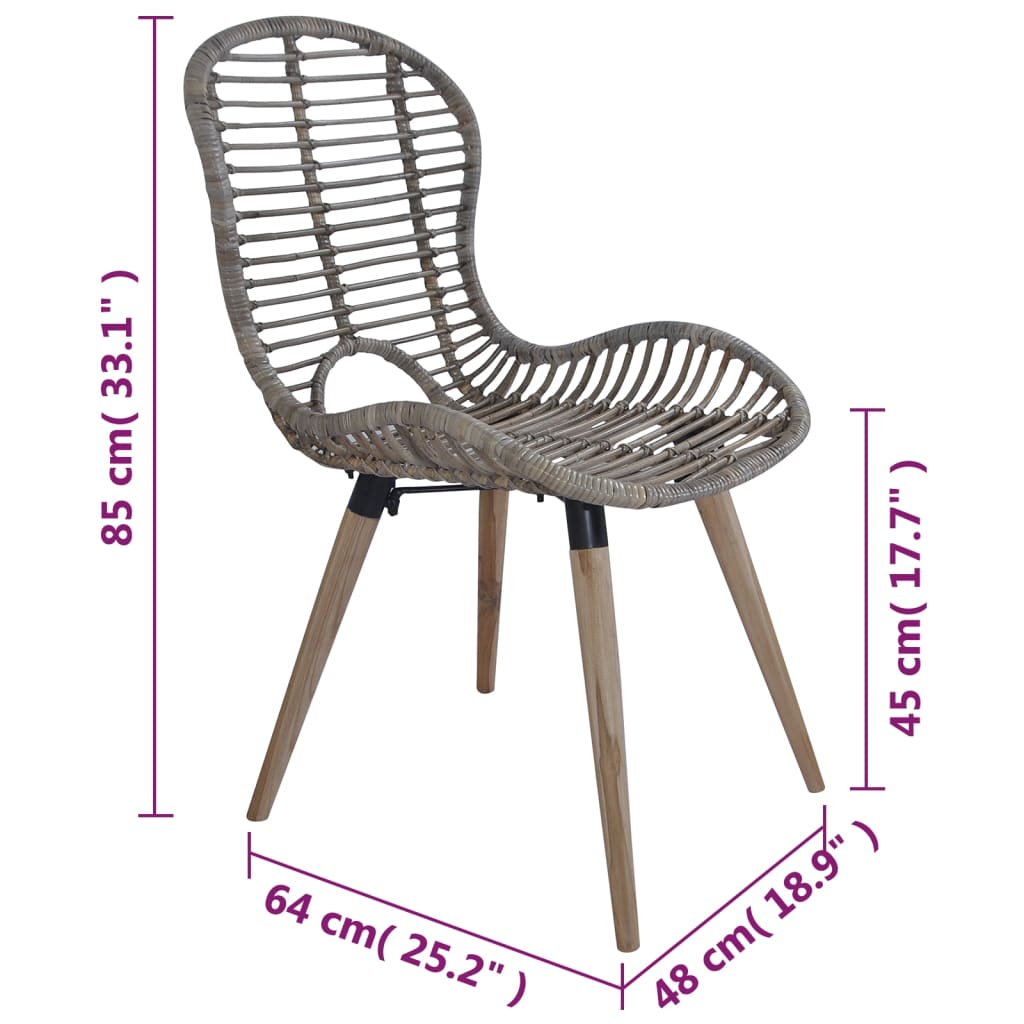 Dining Chairs 2 Pcs Natural Rattan
