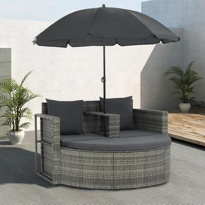 Garden Bed With Parasol Poly Rattan