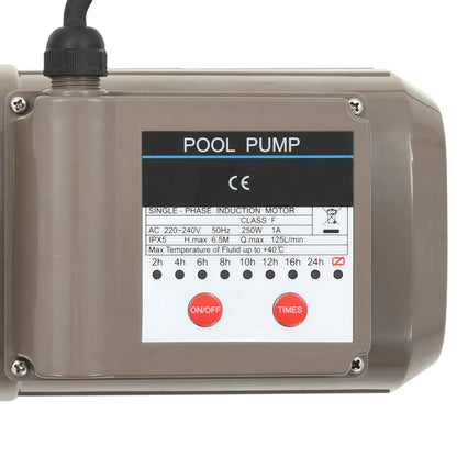 Pool Pump With Timer Black 0.25 Hp 8000 L/H