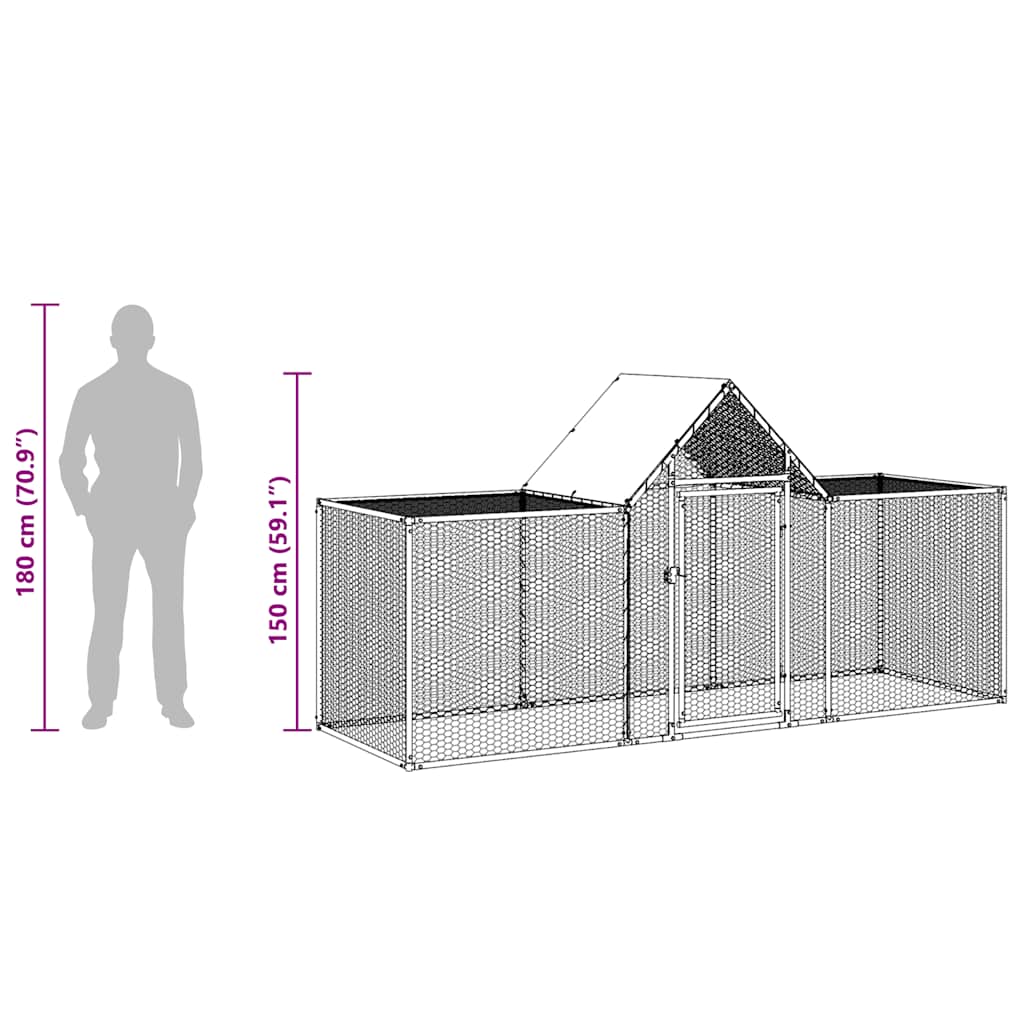 Chicken Coop 3X1X1.5 M Galvanised Steel