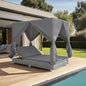 Outdoor Lounge Bed With Curtains Poly Rattan Grey