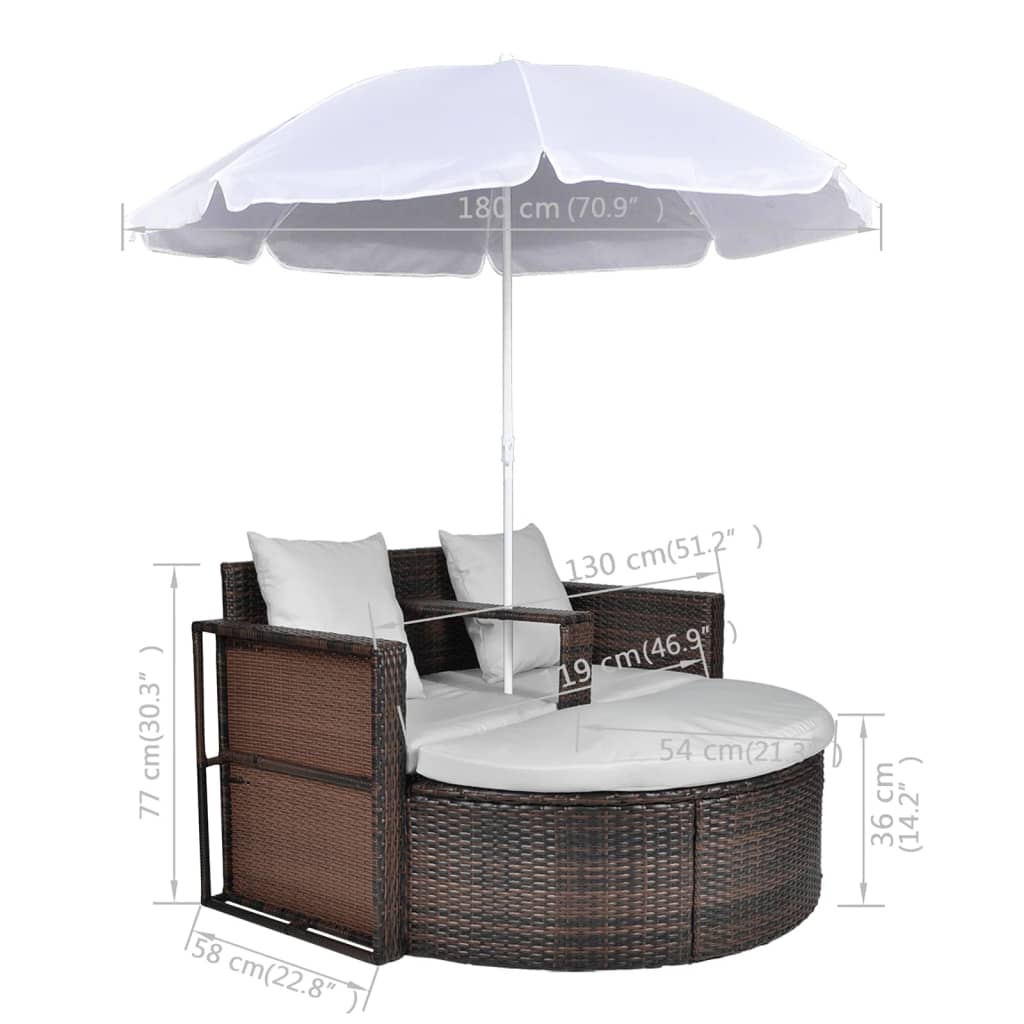 Garden Bed With Parasol Poly Rattan