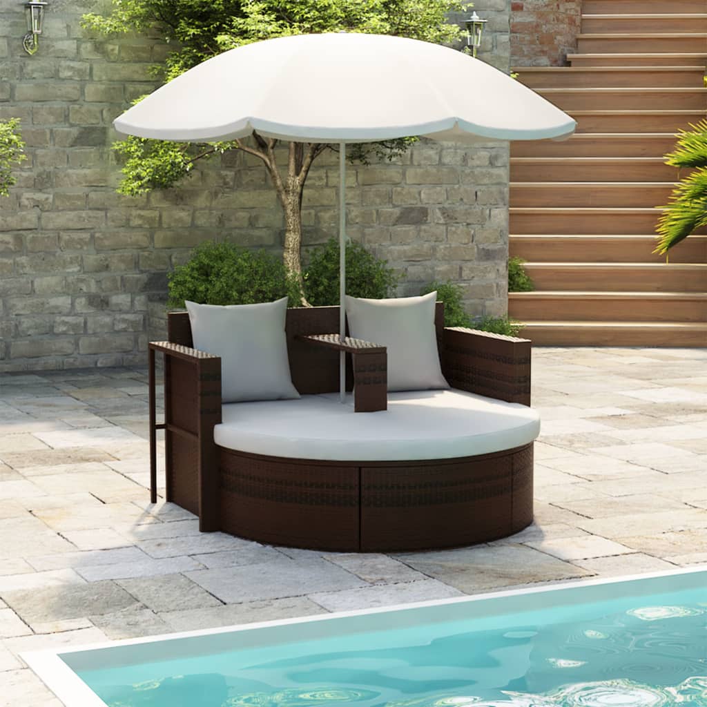 Garden Bed With Parasol Poly Rattan