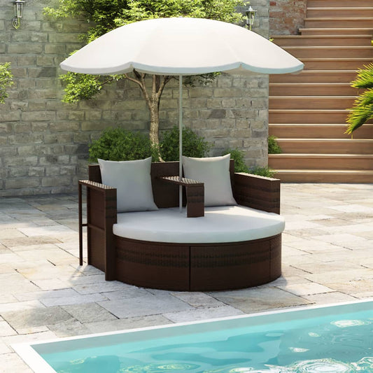 Garden Bed With Parasol Poly Rattan