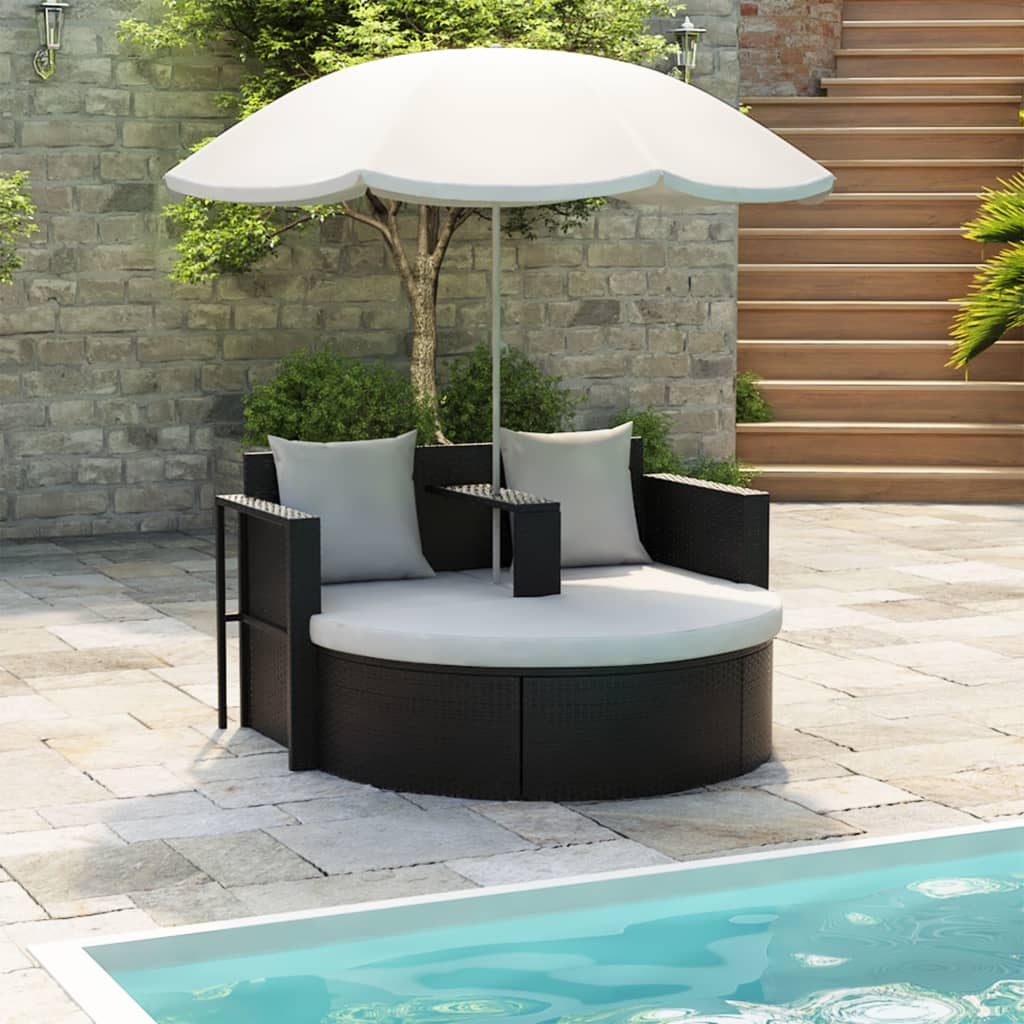Garden Bed With Parasol Poly Rattan