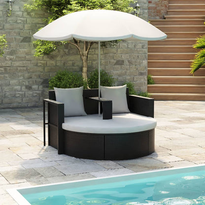 Garden Bed With Parasol Poly Rattan