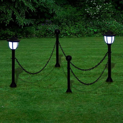 Solar Lights 4 Pcs With Chain Fence And Poles
