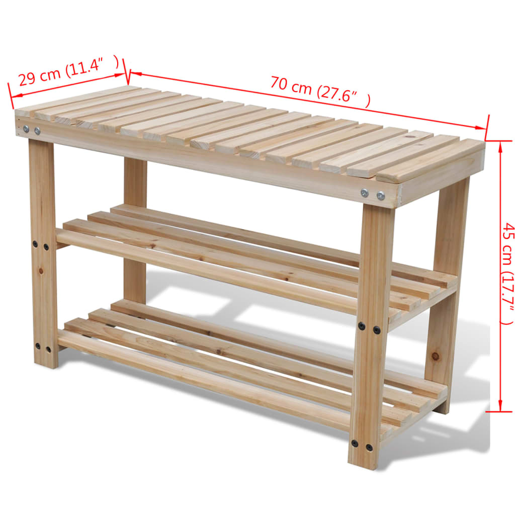 2-In-1 Shoe Rack With Bench Top Solid Fir Wood