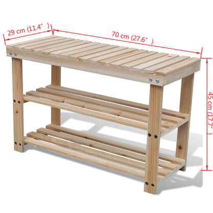 2-In-1 Shoe Rack With Bench Top Solid Fir Wood