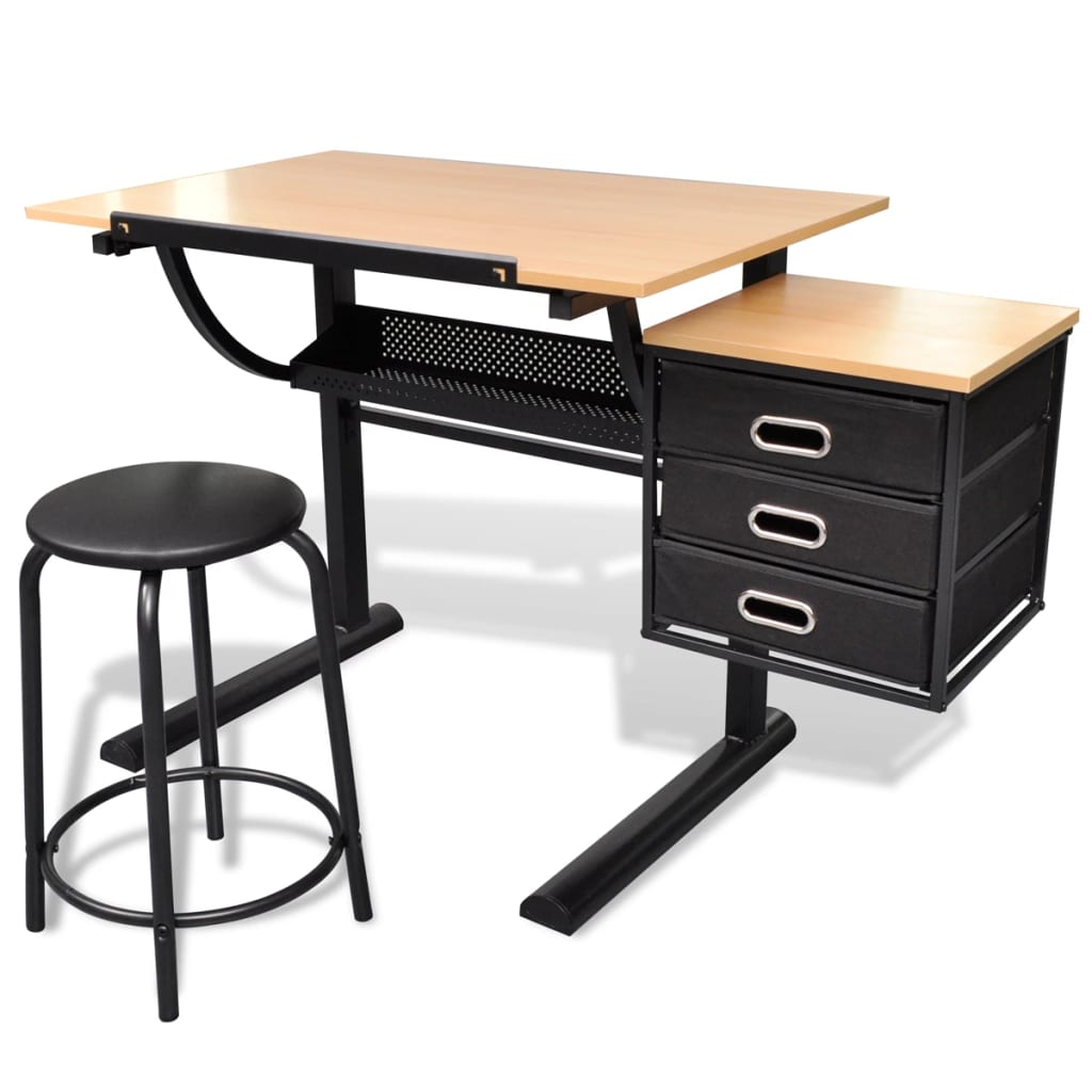Three Drawers Drawing Table With Stool