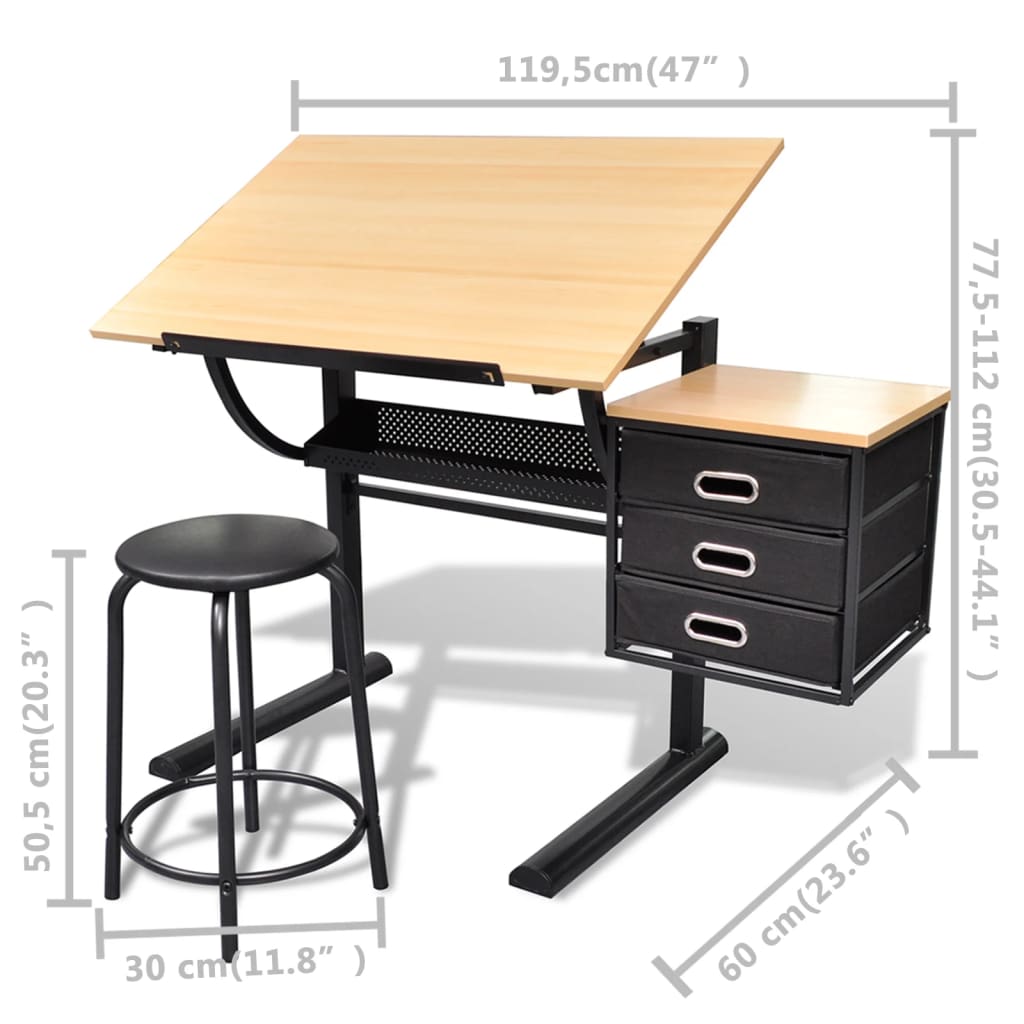 Three Drawers Drawing Table With Stool