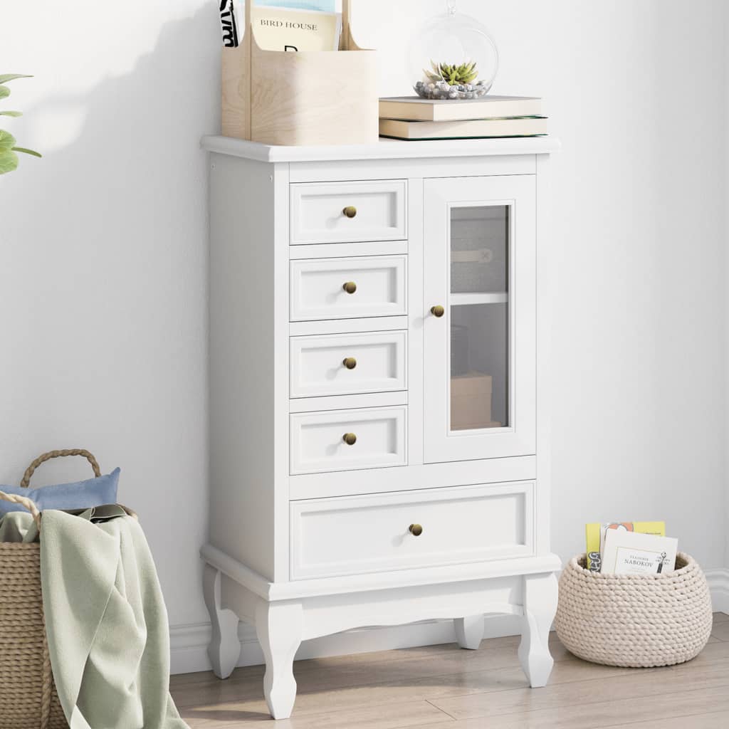 Cabinet With 5 Drawers 2 Shelves White