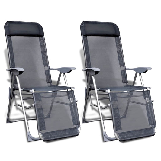 Folding Garden Chairs 2 Pcs Aluminium And Textilene Grey
