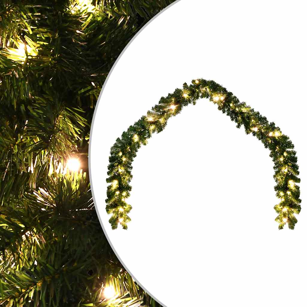 Christmas Garland Decorated With Baubles And Led Lights