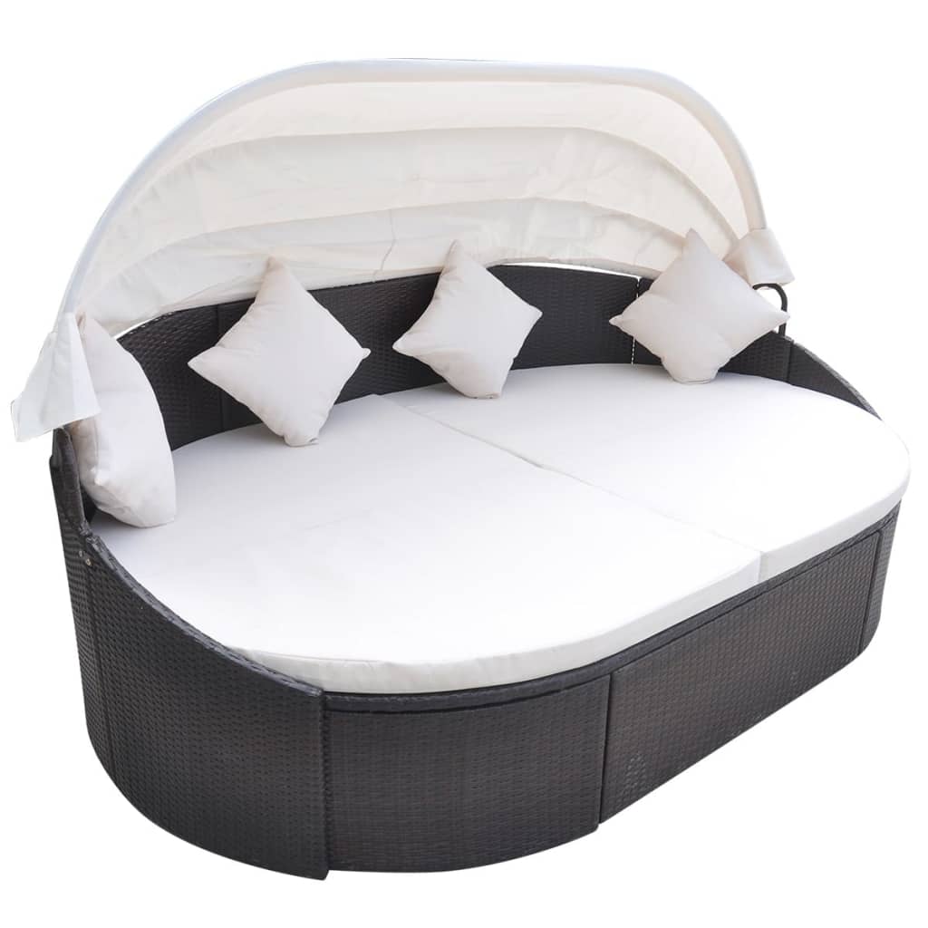 Outdoor Lounge Bed With Canopy Poly Rattan