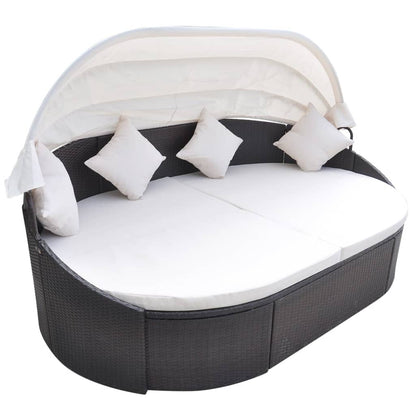 Outdoor Lounge Bed With Canopy Poly Rattan