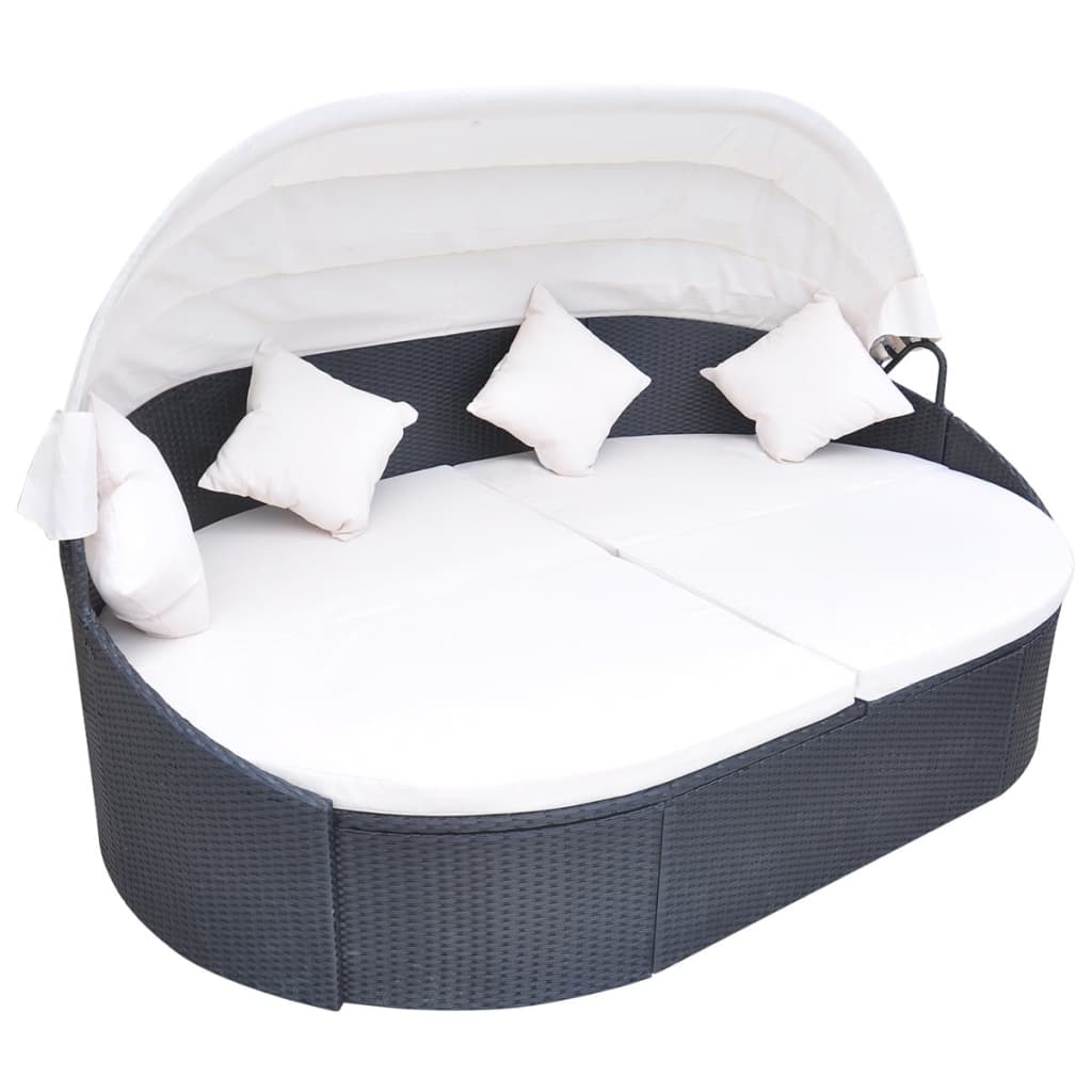 Outdoor Lounge Bed With Canopy Poly Rattan