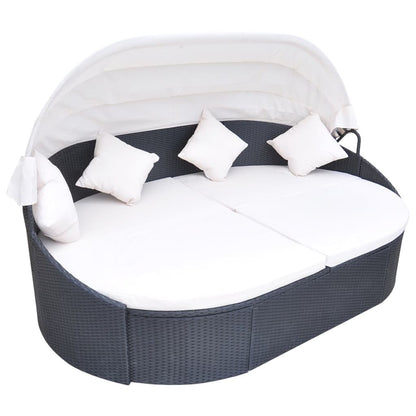 Outdoor Lounge Bed With Canopy Poly Rattan