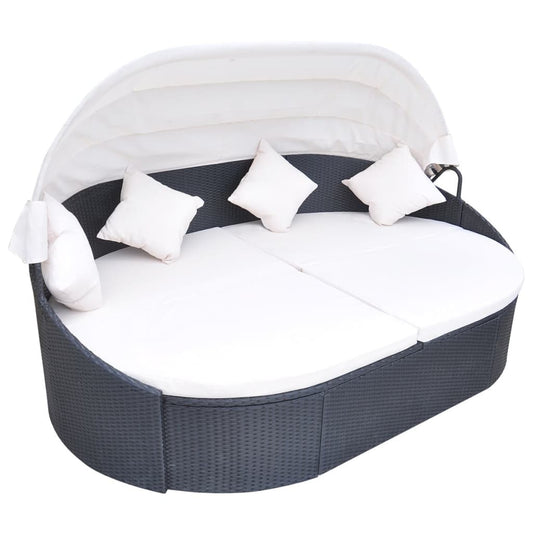 Outdoor Lounge Bed With Canopy Poly Rattan