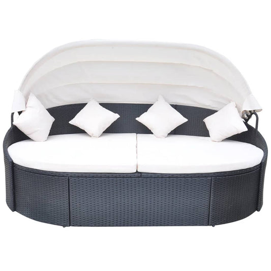 Outdoor Lounge Bed With Canopy Poly Rattan