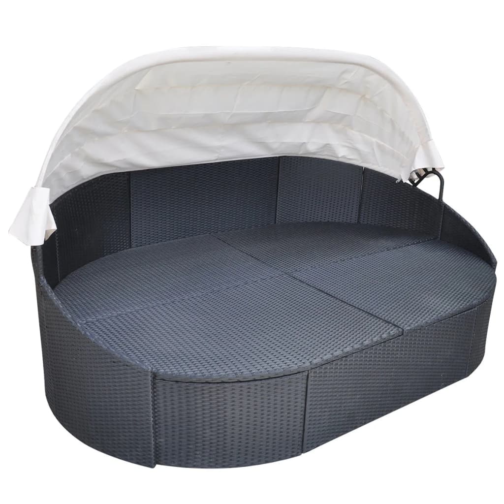 Outdoor Lounge Bed With Canopy Poly Rattan
