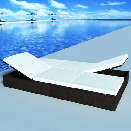 Double Sun Lounger With Cushion Poly Rattan Black