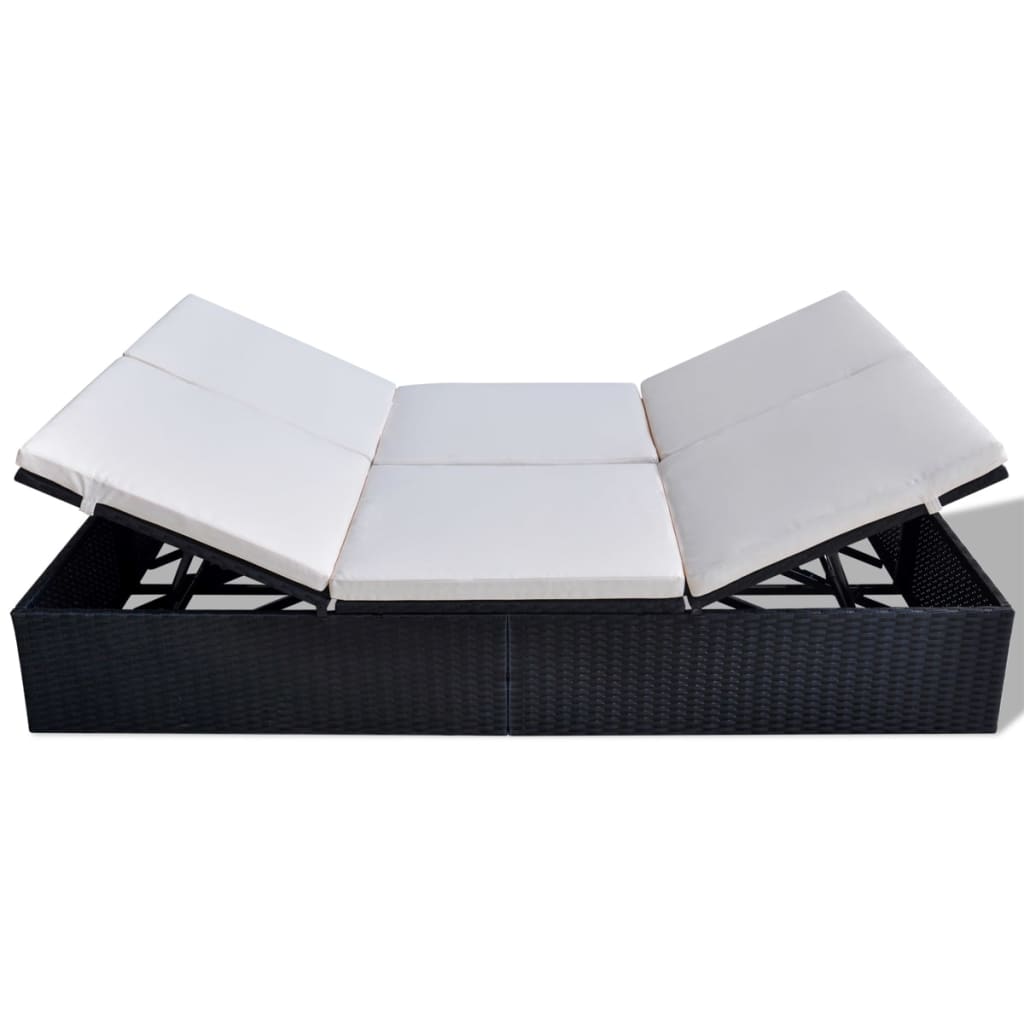 Double Sun Lounger With Cushion Poly Rattan Black