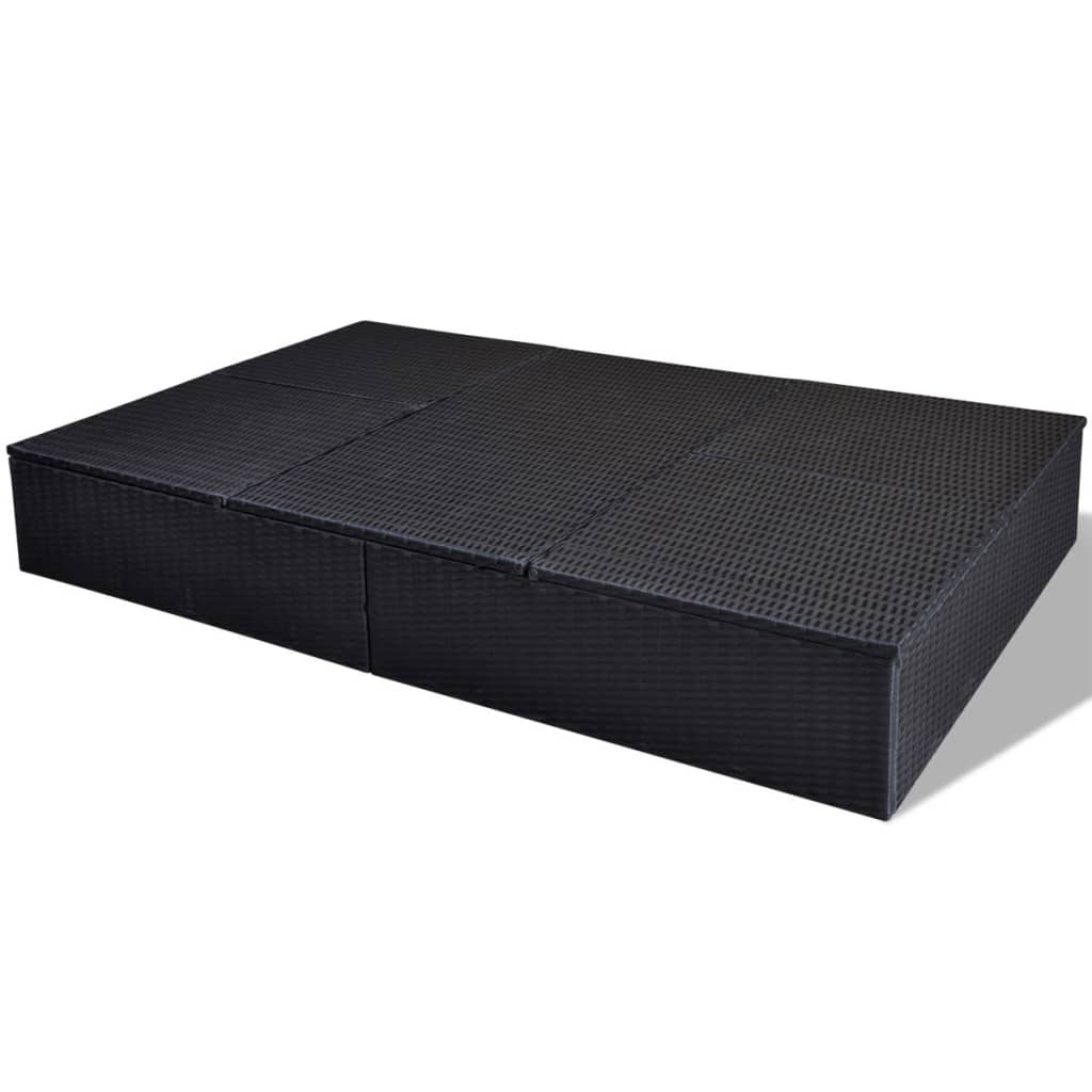 Double Sun Lounger With Cushion Poly Rattan Black