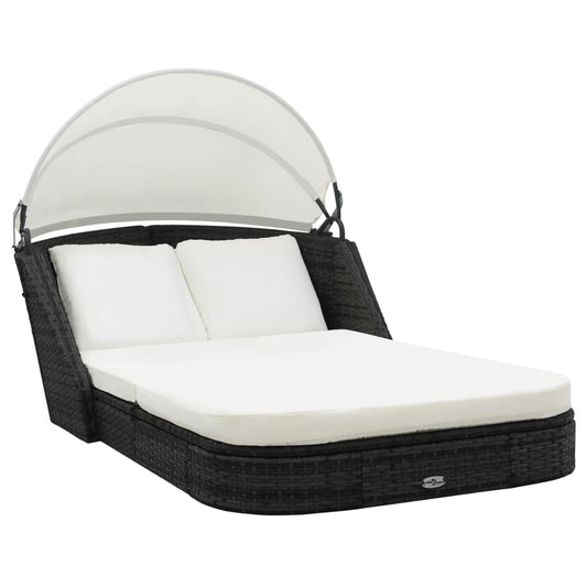 Sun Lounger With Canopy Poly Rattan