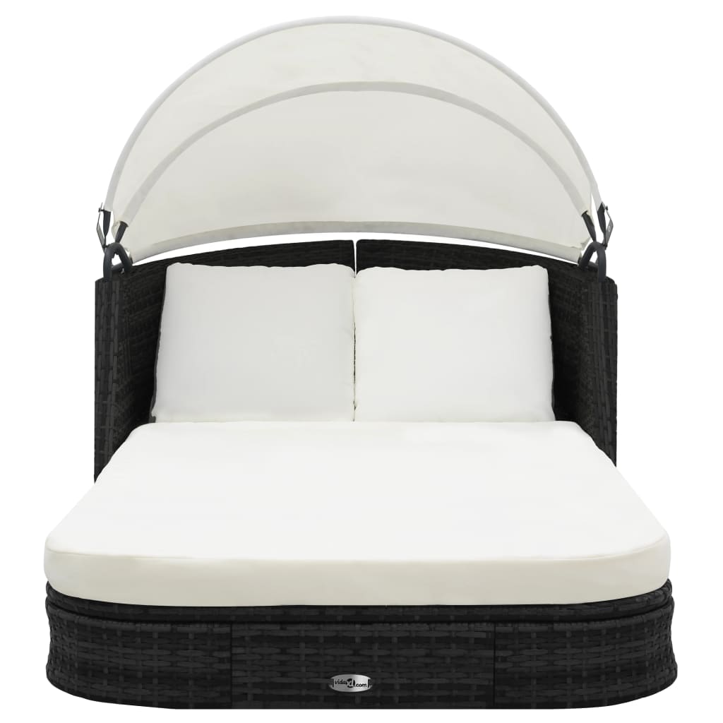 Sun Lounger With Canopy Poly Rattan