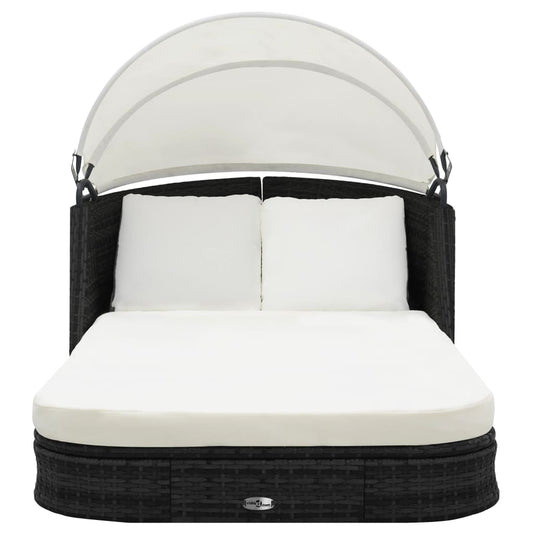 Sun Lounger With Canopy Poly Rattan