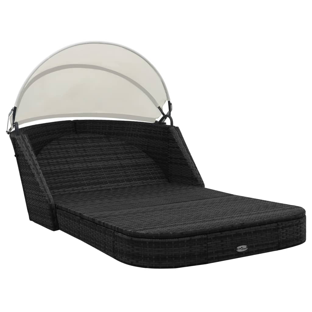 Sun Lounger With Canopy Poly Rattan